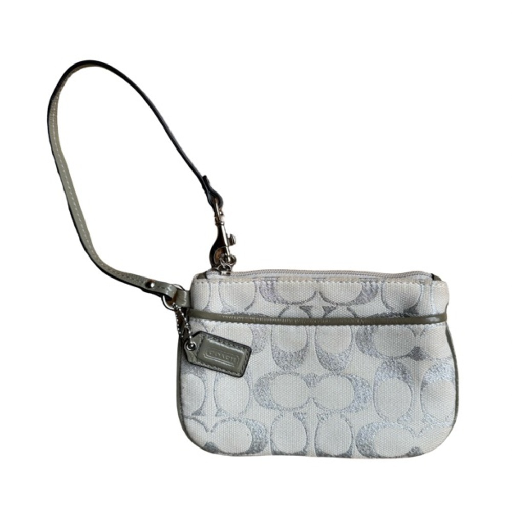 Coach White and Silver Signature Wristlet